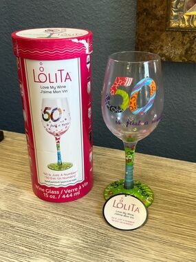 🆕 Lolita Hand-Painted Wine Glass with Green Base and Blue Stem
